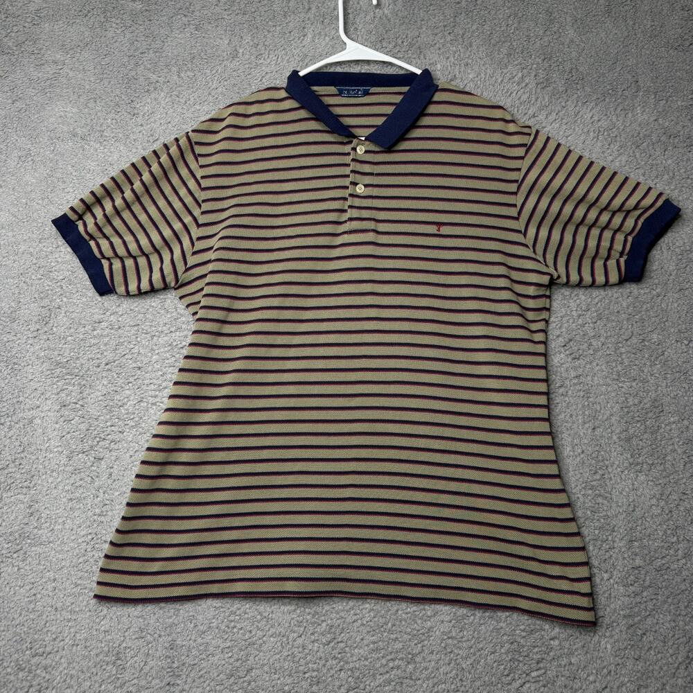 Vintage Collezioni Polo Shirt Men's XL Navy Beige Striped Short Sleeve